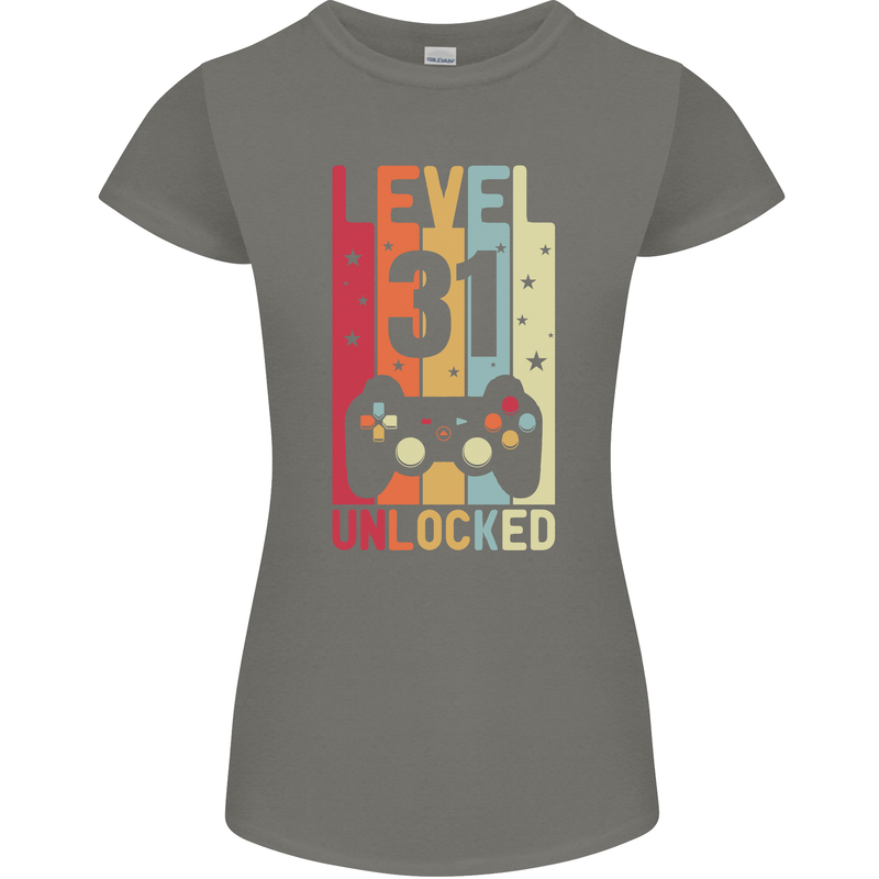 31st Birthday 31 Year Old Level Up Gamming Womens Petite Cut T-Shirt Charcoal