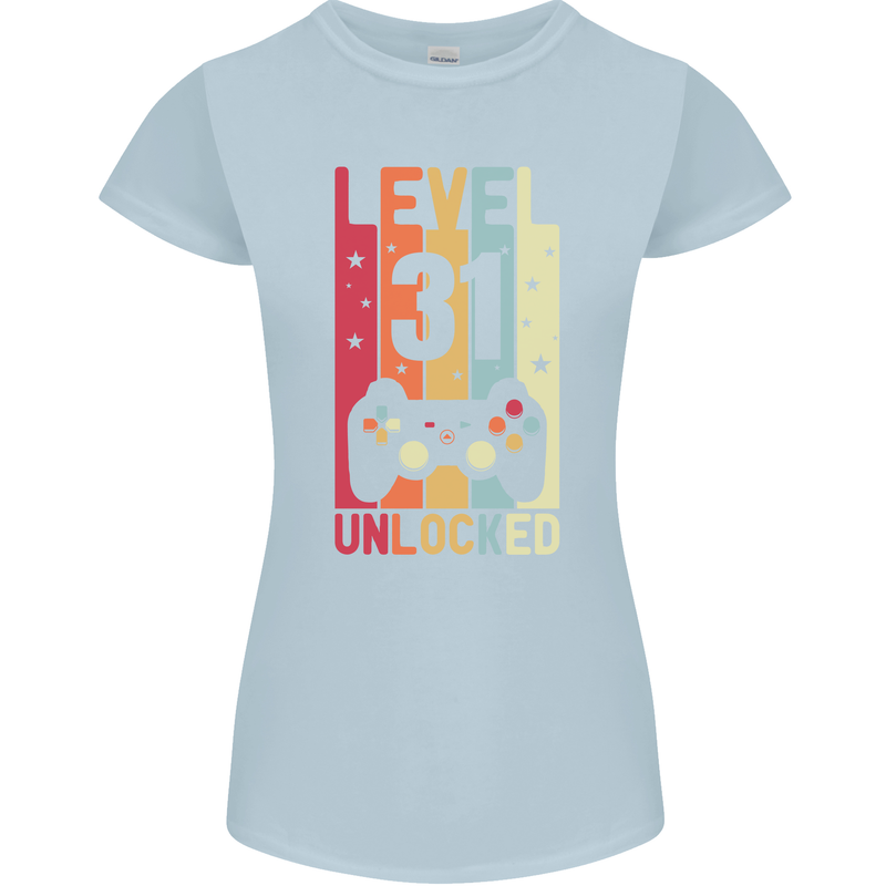31st Birthday 31 Year Old Level Up Gamming Womens Petite Cut T-Shirt Light Blue