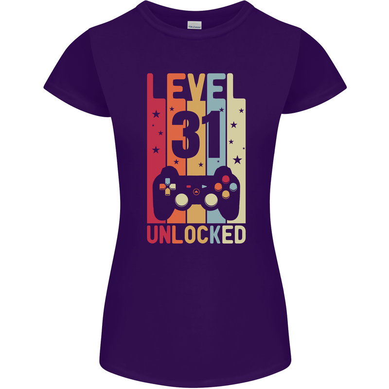 31st Birthday 31 Year Old Level Up Gamming Womens Petite Cut T-Shirt Purple