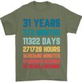 31st Birthday 31 Year Old Mens T-Shirt 100% Cotton Military Green