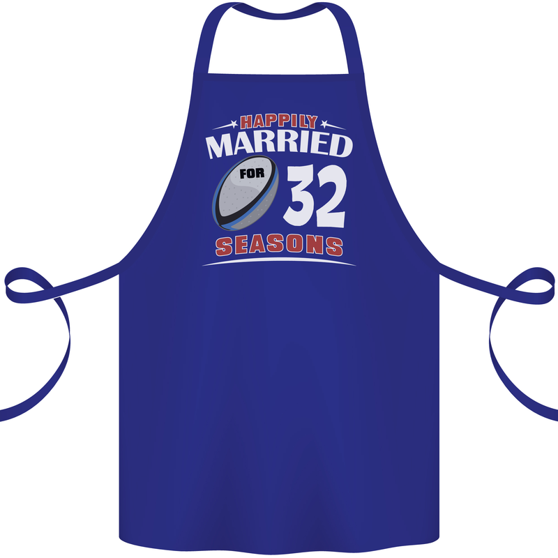 32 Year Wedding Anniversary 32nd Rugby Cotton Apron 100% Organic Royal Blue