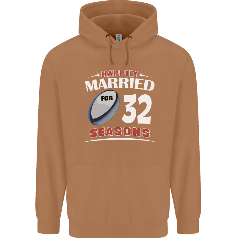 32 Year Wedding Anniversary 32nd Rugby Mens 80% Cotton Hoodie Caramel Latte