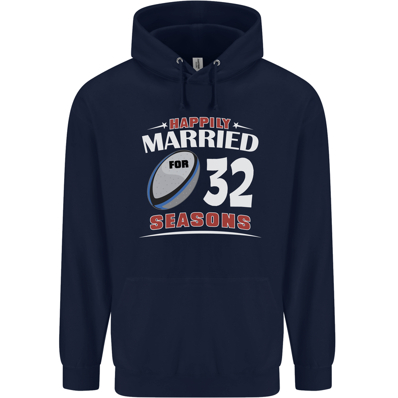 32 Year Wedding Anniversary 32nd Rugby Mens 80% Cotton Hoodie Navy Blue