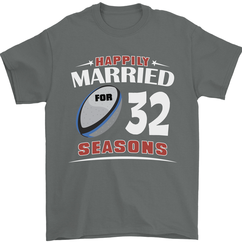 32 Year Wedding Anniversary 32nd Rugby Mens T-Shirt 100% Cotton Charcoal