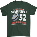 32 Year Wedding Anniversary 32nd Rugby Mens T-Shirt 100% Cotton Forest Green