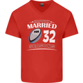 32 Year Wedding Anniversary 32nd Rugby Mens V-Neck Cotton T-Shirt Red