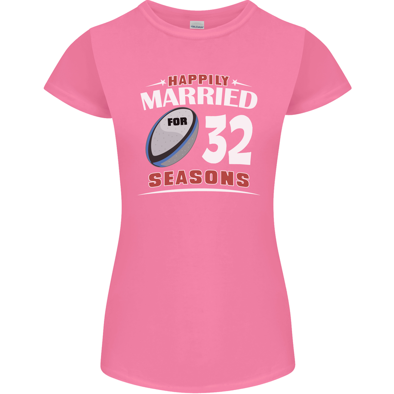 32 Year Wedding Anniversary 32nd Rugby Womens Petite Cut T-Shirt Azalea