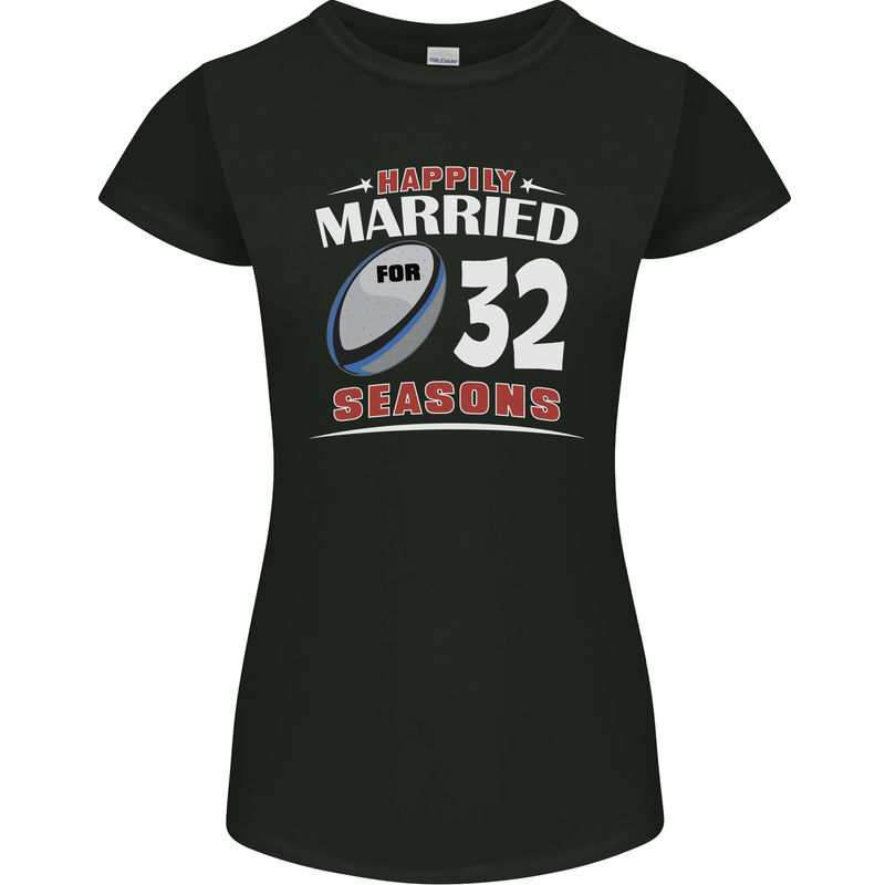 32 Year Wedding Anniversary 32nd Rugby Womens Petite Cut T-Shirt Black