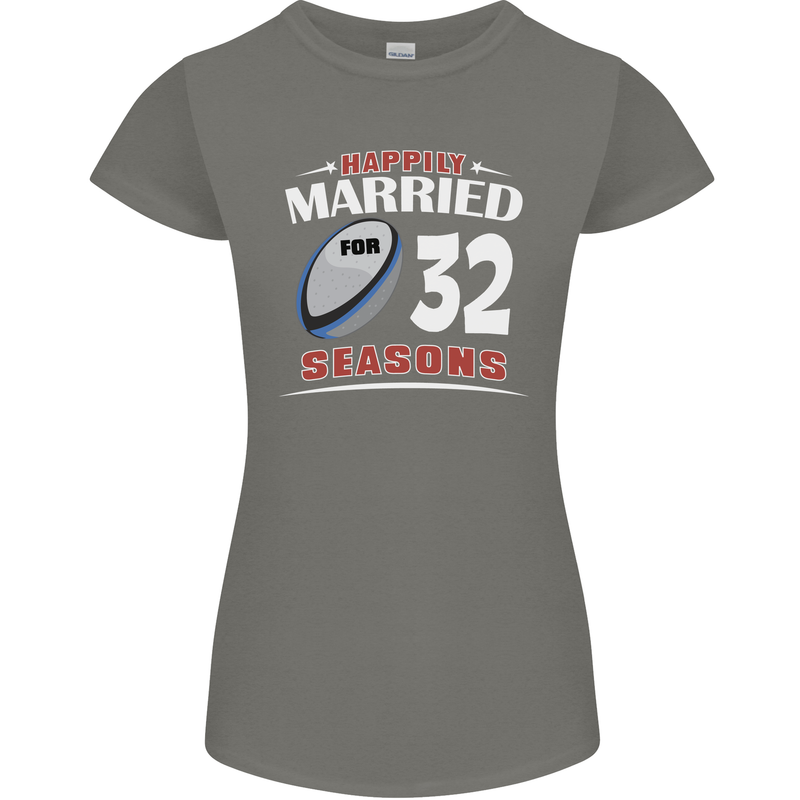 32 Year Wedding Anniversary 32nd Rugby Womens Petite Cut T-Shirt Charcoal