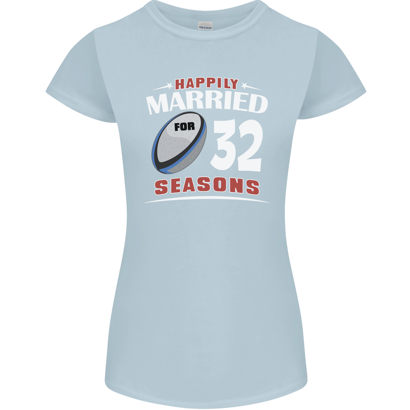 32 Year Wedding Anniversary 32nd Rugby Womens Petite Cut T-Shirt Light Blue