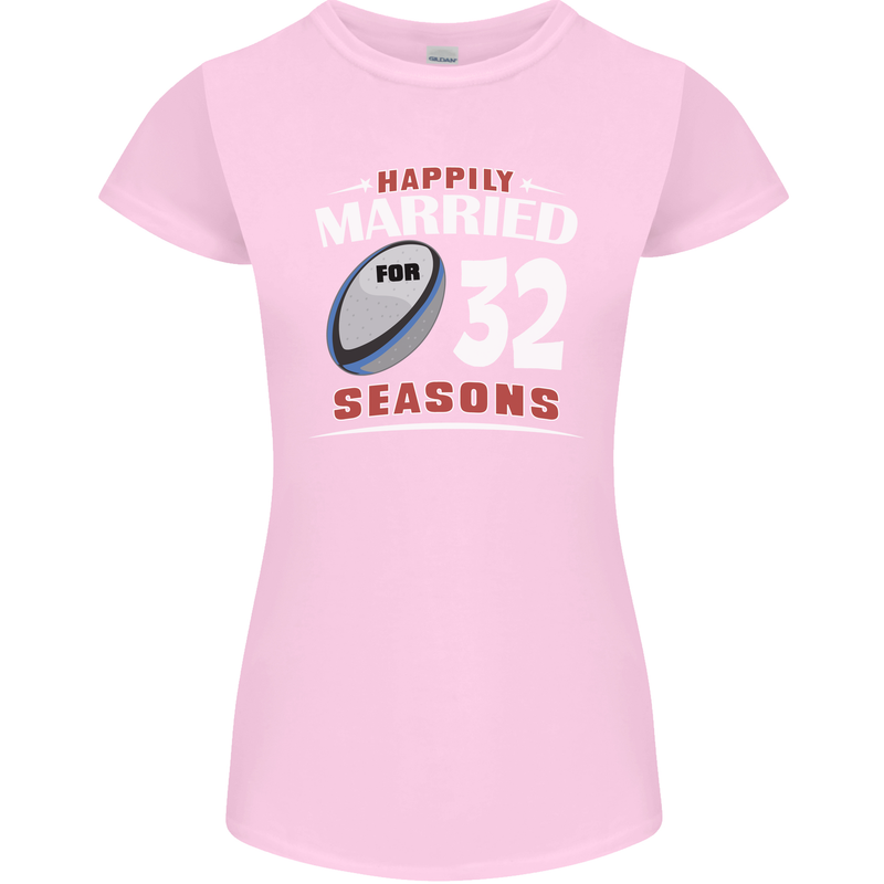 32 Year Wedding Anniversary 32nd Rugby Womens Petite Cut T-Shirt Light Pink