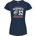 32 Year Wedding Anniversary 32nd Rugby Womens Petite Cut T-Shirt Navy Blue