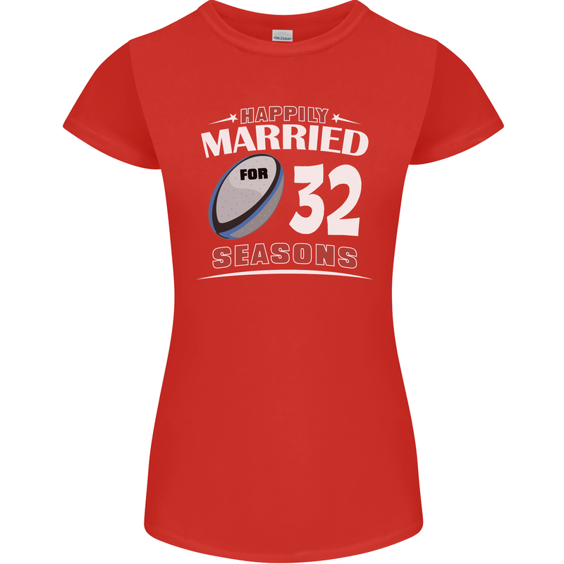 32 Year Wedding Anniversary 32nd Rugby Womens Petite Cut T-Shirt Red