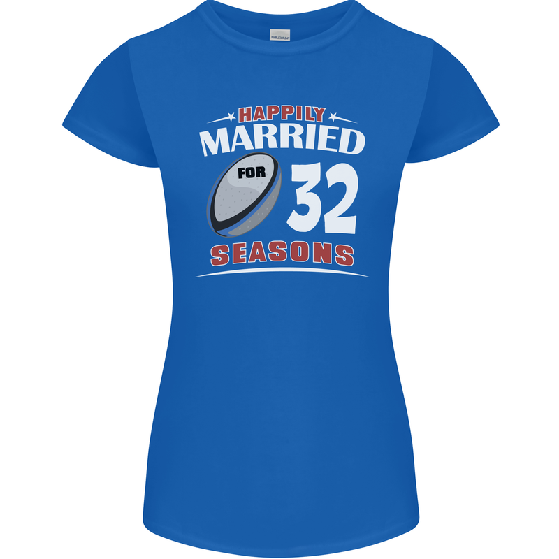 32 Year Wedding Anniversary 32nd Rugby Womens Petite Cut T-Shirt Royal Blue