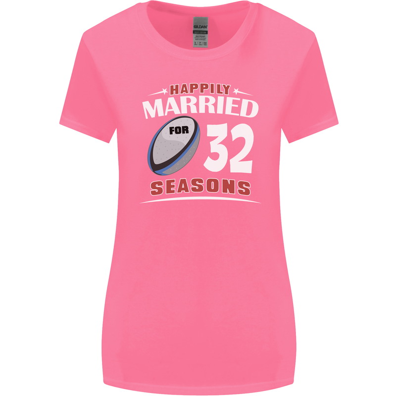 32 Year Wedding Anniversary 32nd Rugby Womens Wider Cut T-Shirt Azalea