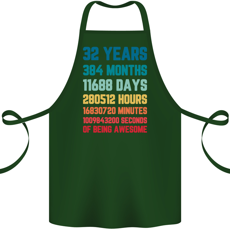 32nd Birthday 32 Year Old Cotton Apron 100% Organic Forest Green