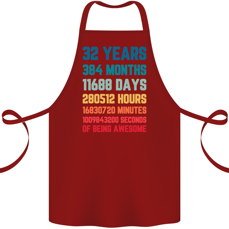 32nd Birthday 32 Year Old Cotton Apron 100% Organic Maroon
