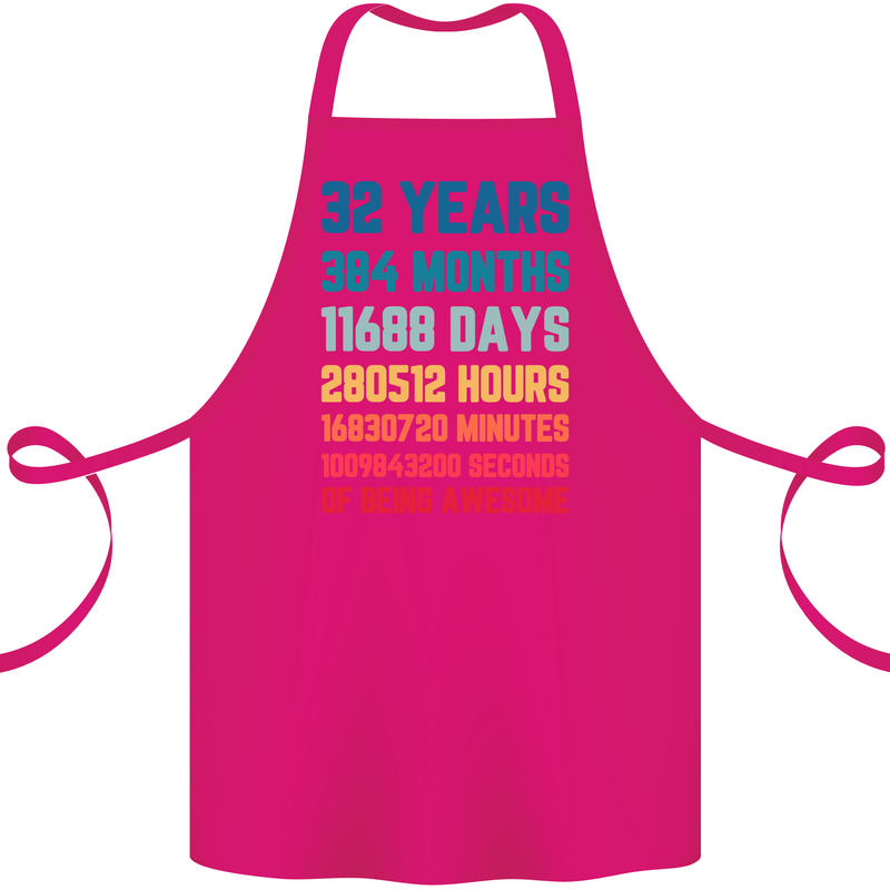 32nd Birthday 32 Year Old Cotton Apron 100% Organic Pink