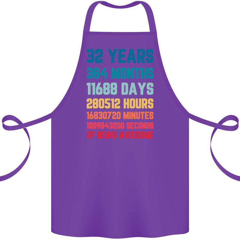 32nd Birthday 32 Year Old Cotton Apron 100% Organic Purple