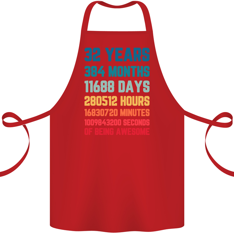 32nd Birthday 32 Year Old Cotton Apron 100% Organic Red