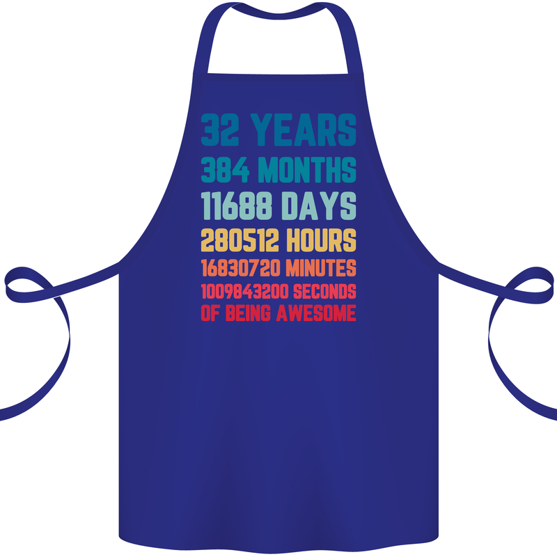 32nd Birthday 32 Year Old Cotton Apron 100% Organic Royal Blue