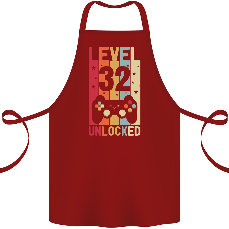 32nd Birthday 32 Year Old Level Up Gamming Cotton Apron 100% Organic Maroon