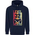 32nd Birthday 32 Year Old Level Up Gamming Mens 80% Cotton Hoodie Navy Blue