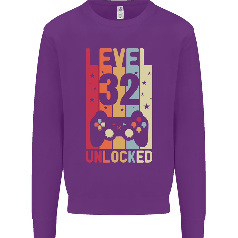 32nd Birthday 32 Year Old Level Up Gamming Mens Sweatshirt Jumper Purple