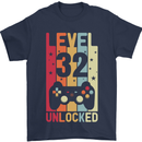 32nd Birthday 32 Year Old Level Up Gamming Mens T-Shirt 100% Cotton Navy Blue