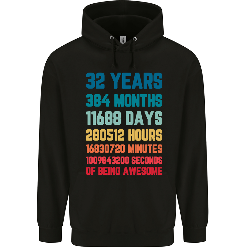 32nd Birthday 32 Year Old Mens 80% Cotton Hoodie Black
