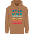 32nd Birthday 32 Year Old Mens 80% Cotton Hoodie Caramel Latte