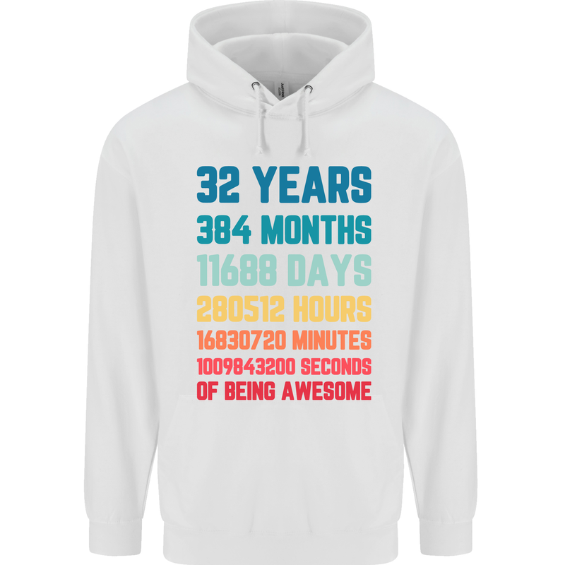 32nd Birthday 32 Year Old Mens 80% Cotton Hoodie White