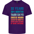 32nd Birthday 32 Year Old Mens Cotton T-Shirt Tee Top Purple