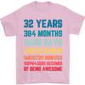 32nd Birthday 32 Year Old Mens T-Shirt 100% Cotton Light Pink