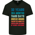 32nd Birthday 32 Year Old Mens V-Neck Cotton T-Shirt Black