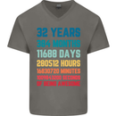 32nd Birthday 32 Year Old Mens V-Neck Cotton T-Shirt Charcoal