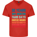32nd Birthday 32 Year Old Mens V-Neck Cotton T-Shirt Red