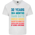 32nd Birthday 32 Year Old Mens V-Neck Cotton T-Shirt White