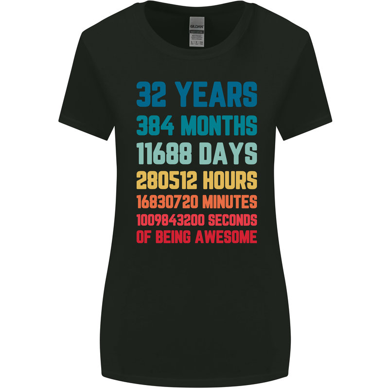 32nd Birthday 32 Year Old Womens Wider Cut T-Shirt Black