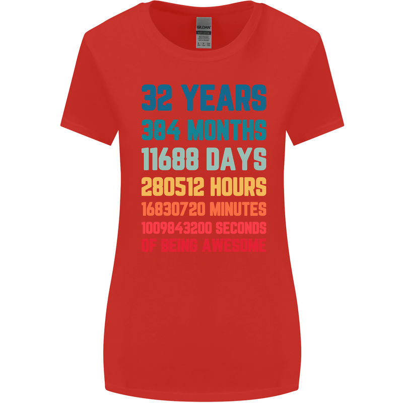 32nd Birthday 32 Year Old Womens Wider Cut T-Shirt Red