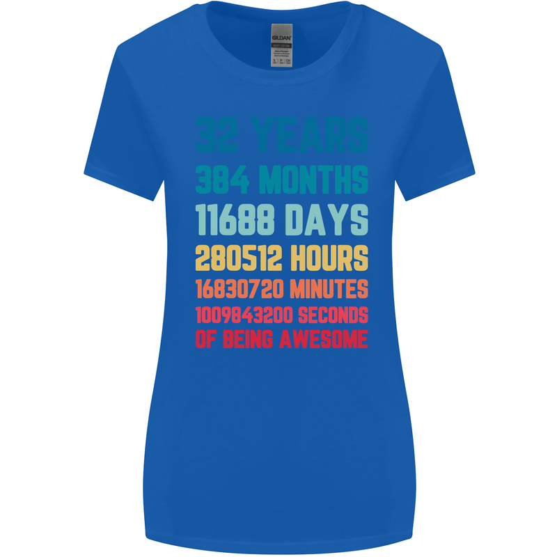 32nd Birthday 32 Year Old Womens Wider Cut T-Shirt Royal Blue