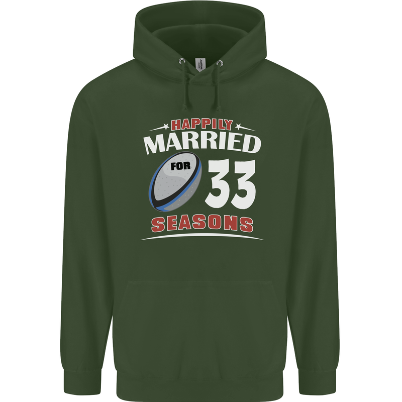 33 Year Wedding Anniversary 33rd Rugby Mens 80% Cotton Hoodie Forest Green