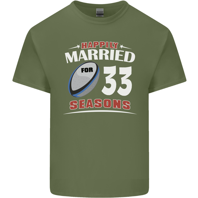 33 Year Wedding Anniversary 33rd Rugby Mens Cotton T-Shirt Tee Top Military Green