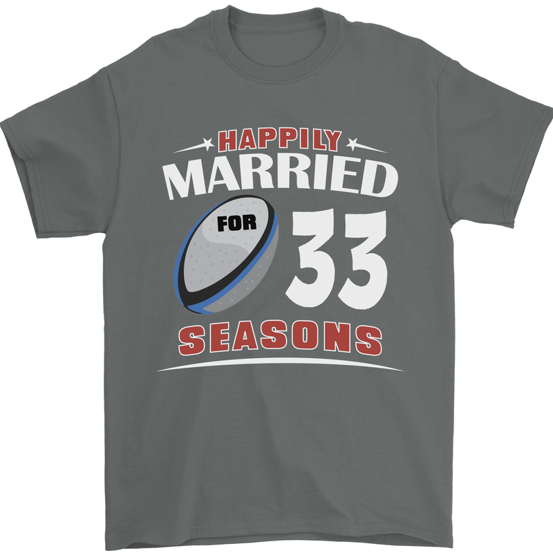 33 Year Wedding Anniversary 33rd Rugby Mens T-Shirt 100% Cotton Charcoal