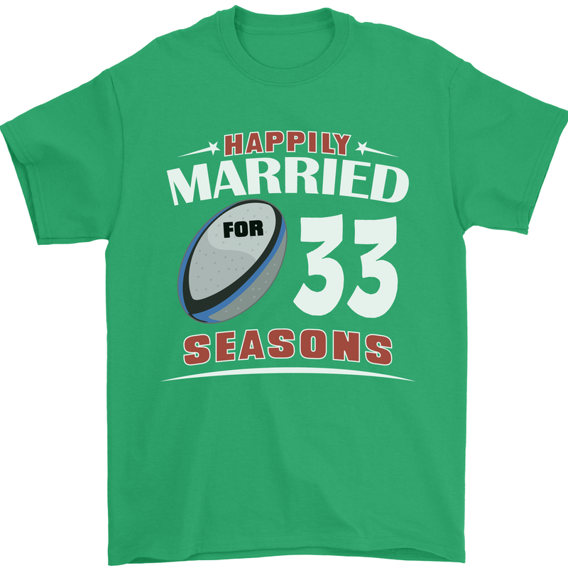 33 Year Wedding Anniversary 33rd Rugby Mens T-Shirt 100% Cotton Irish Green