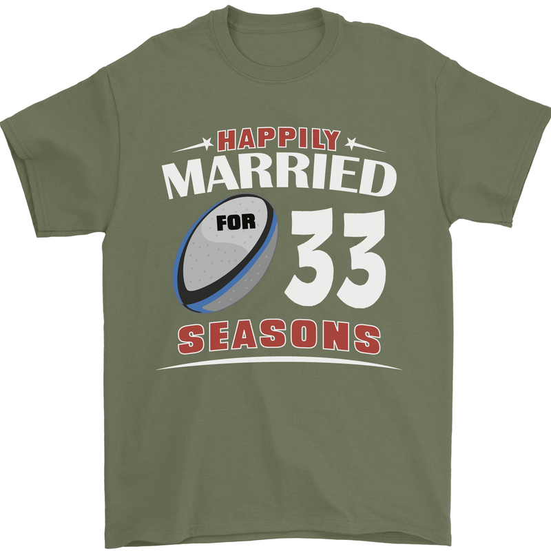 33 Year Wedding Anniversary 33rd Rugby Mens T-Shirt 100% Cotton Military Green