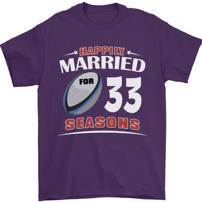 33 Year Wedding Anniversary 33rd Rugby Mens T-Shirt 100% Cotton Purple