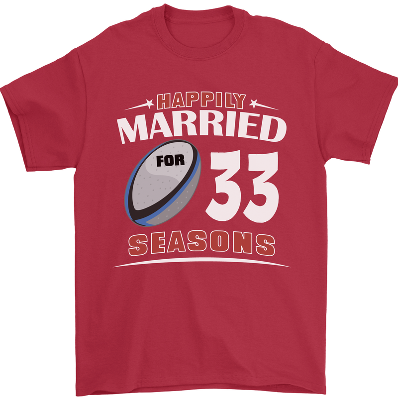 33 Year Wedding Anniversary 33rd Rugby Mens T-Shirt 100% Cotton Red