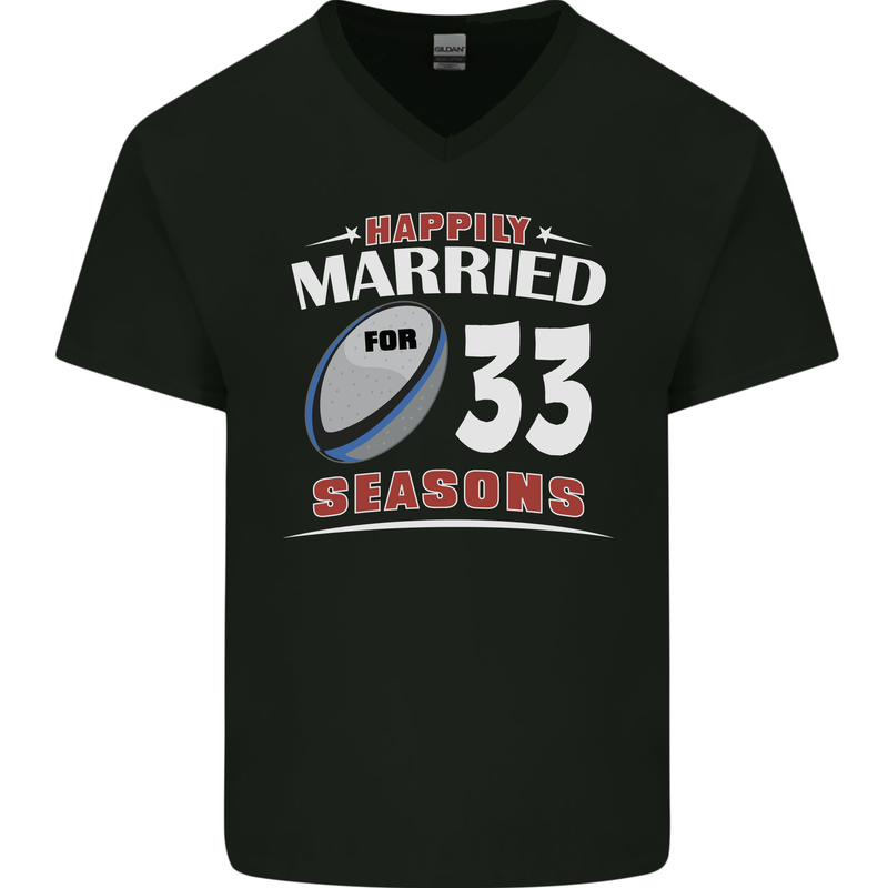 33 Year Wedding Anniversary 33rd Rugby Mens V-Neck Cotton T-Shirt Black