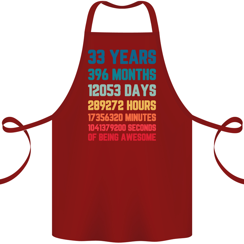 33rd Birthday 33 Year Old Cotton Apron 100% Organic Maroon